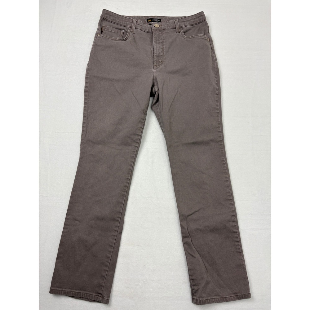 Lee Instantly Slims Relaxed Fit Straight Leg High Rise Gray Pants Womens 14M